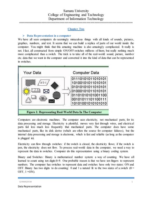 Data representation in a computer