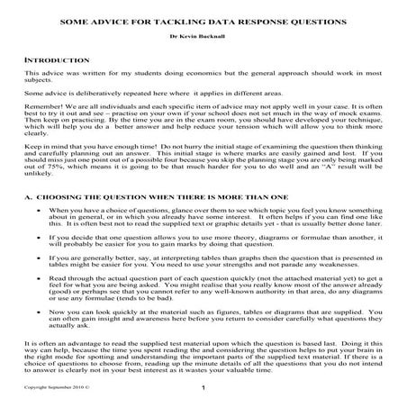 Some Advice for Tackling Data Response Questions | PDF