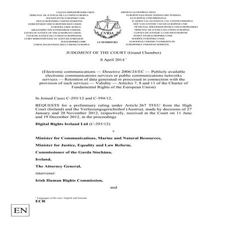 Judgement of the Court - Data retention Directive