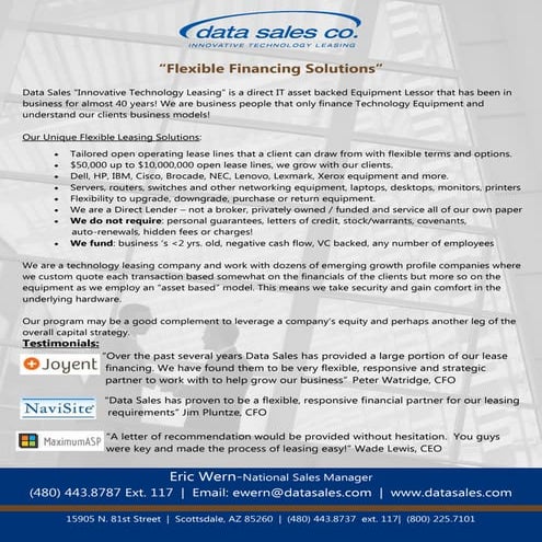 Data Sales A Unique Technology Leasing Model