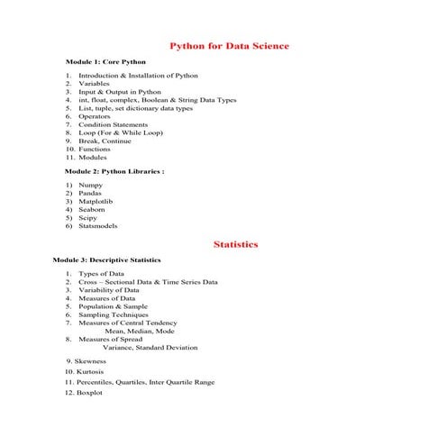 Data Science details course content Basic to Advance | PDF