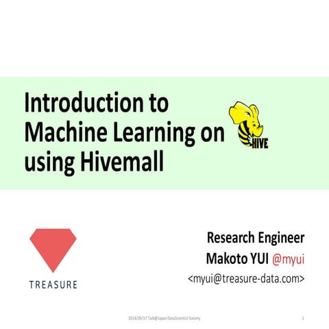 Talk about Hivemall at Data Scientist Organization on 2015/09/17