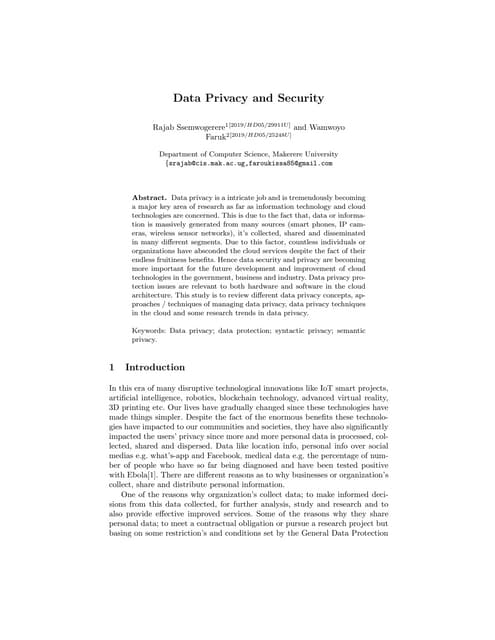 Data security and privacy