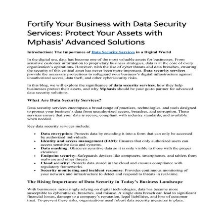 Fortify Your Business with Data Security Services: Protect Your Assets with M...