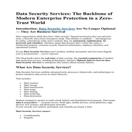 Data Security Services: The Backbone of Modern Enterprise Protection in a Zer...