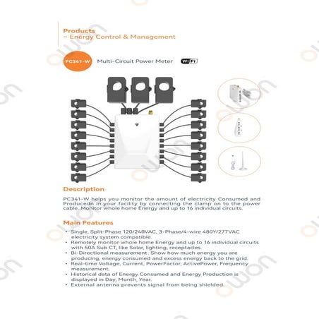 OWON Din Rail 3-Phase WiFi Power Meter with Contact Relay PC473-R-W-TY ...