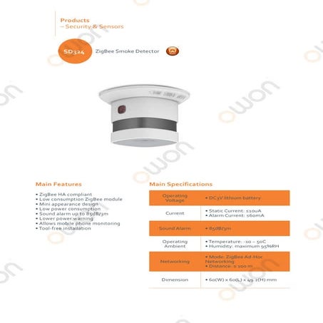 OWON Zigbee Smoke Detector | Wireless Fire Alarm for BMS & Smart Homes ...