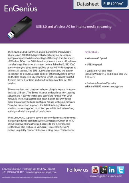 Datasheet EnGenius EUB1200AC