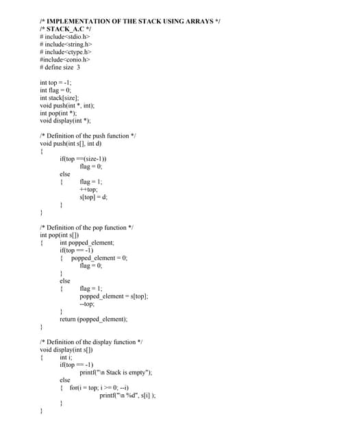 Stack using Array | PPTX