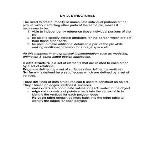 Data structures graphics library in computer graphics. | DOC