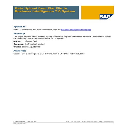 Data upload from flat file to business intelligence 7.0 system