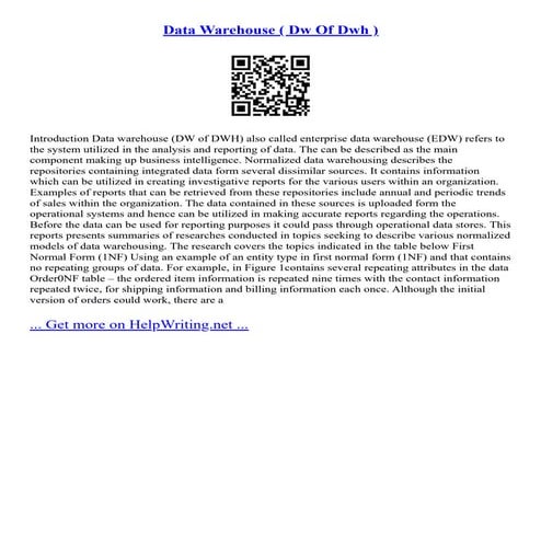 Data Warehouse ( Dw Of Dwh )