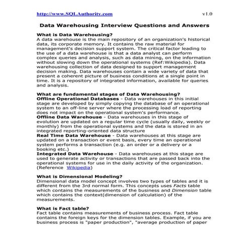 Data warehousing interview_questionsandanswers | PDF