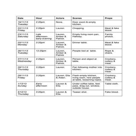 Filming schedule | ODT