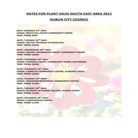 Dates for plant sales 2012