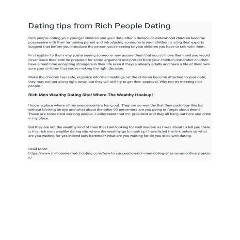 Dating tips from rich people dating 