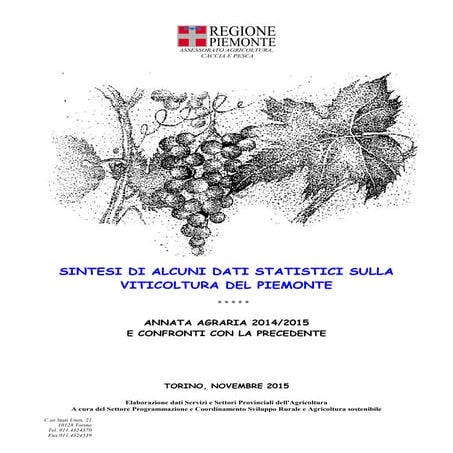 Dati statistici vitivinicoltura piemonte 2015