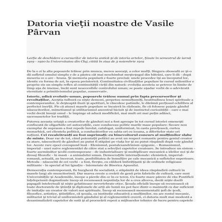 Datoria vieții noastre de Vasile Pârvan