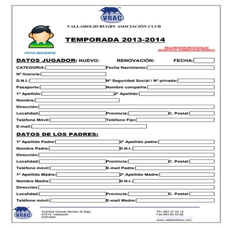 Datos jugador cantera 13 14 