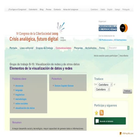VISUALIZACIÓN DE DATOS Y REDES. Congreso Cibersociedad 2009