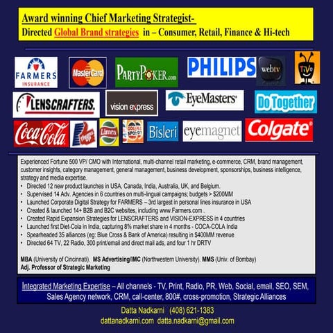 Datta Nadkarni portfolio 2014- Marketing Strategist for- Farmers, LensCrafter...
