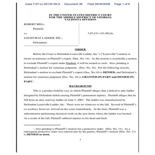 Daubert Order GA Law