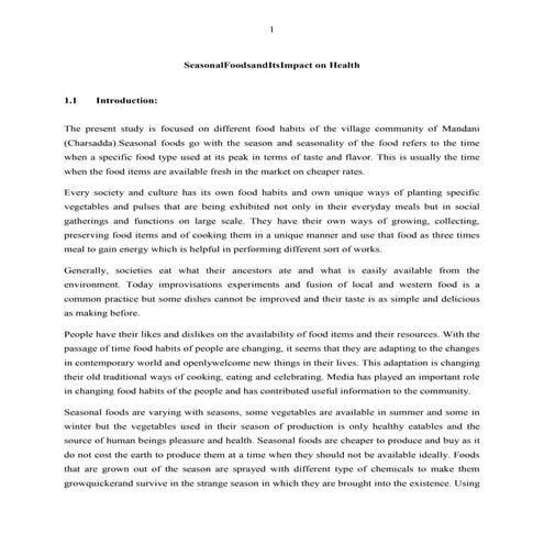 Seasonal Foods and Its impact on Health Research Thesis by Daud Shah