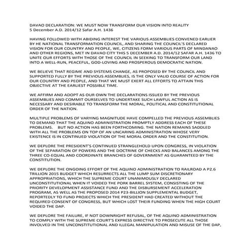 The National Transformation Council: The Davao Declaration