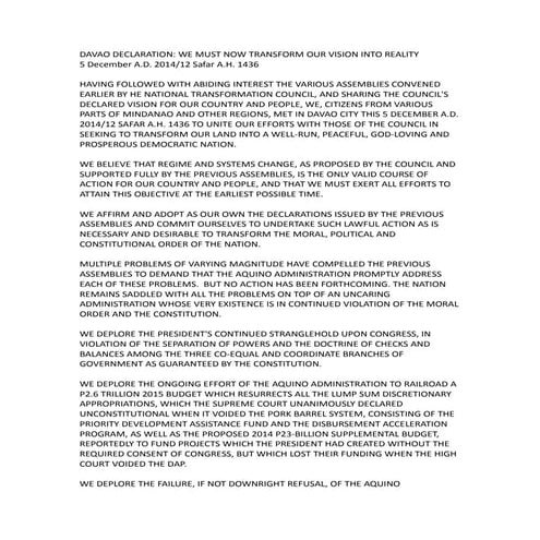 The National Transformation Council: The Davao Declaration