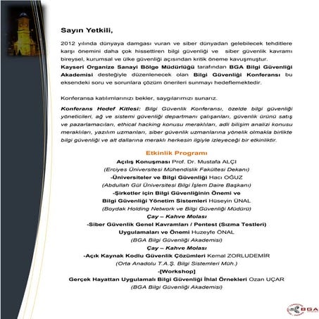2012 KAYSERI BILGI GUVENLIGI KONFERANSI DAVET