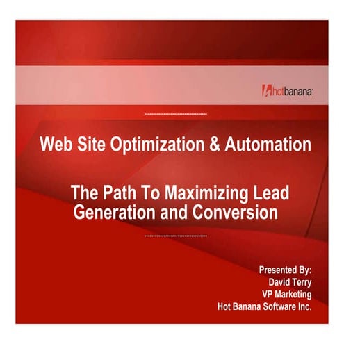David Terry, Website Optimization and Automation to Maximize Lead Generation and Conversion
