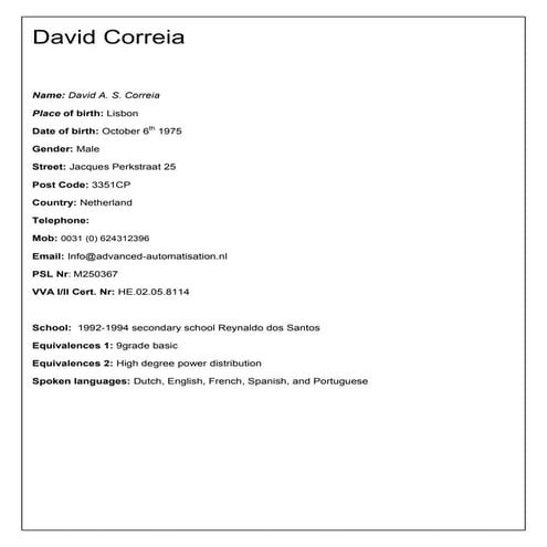 David Correia Cv