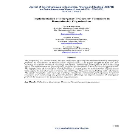David kanyanjua and stephen kamau   implimentation of emmergency projects by volunterrs in humanitarian organisations