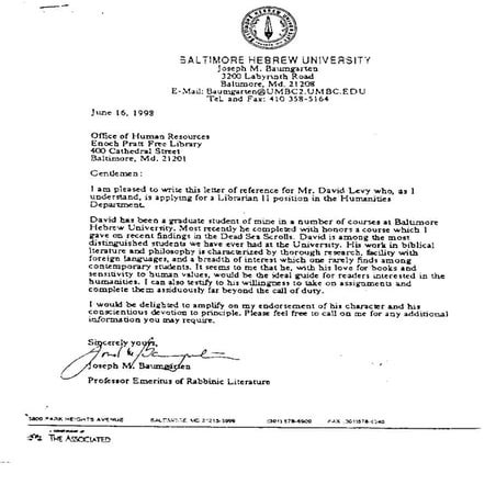 David B Levy Recommendations, thank you letters, and letters of acknowledgement