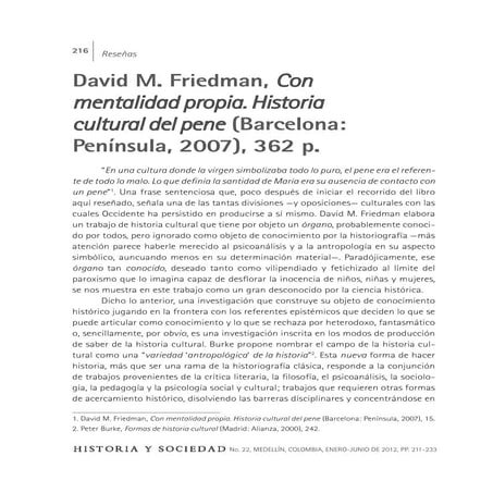 David m. friedman, con mentalidad propia. historia cultural del pene alexánde...