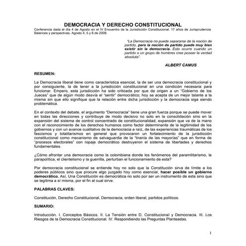 Democracia y Derecho Constitucional - David Mercado Pérez