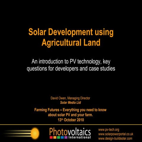Solar Development using Agricultural Land (An introduction to PV technology, ...