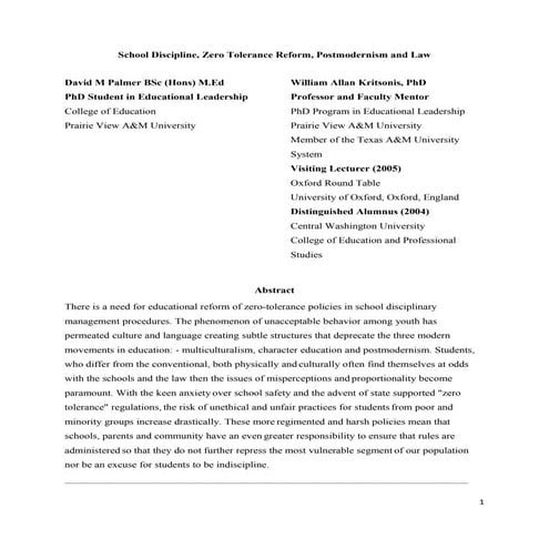 David Palmer & Dr. W.A. Kritsonis,  postmodern law