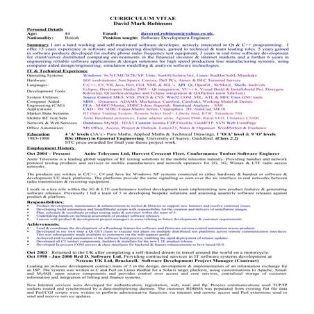 David Robinson's On Line CV