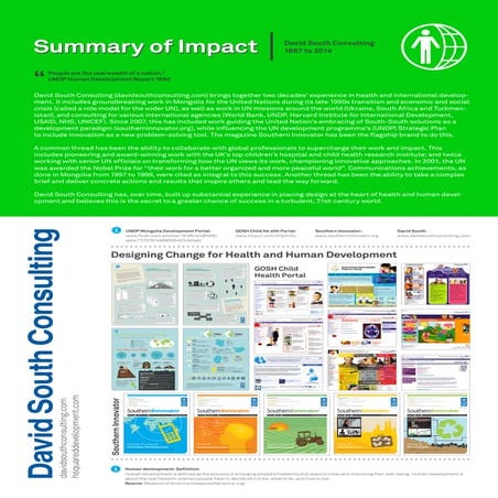 David South Consulting Summary of Impact 1997 to 2014