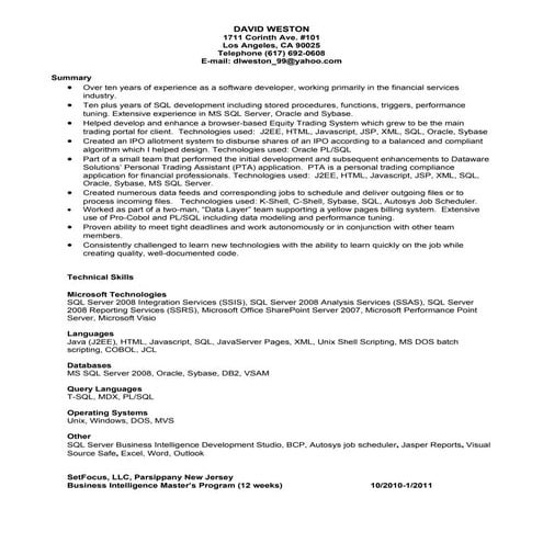 David Weston Resume