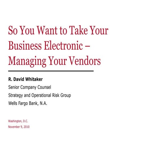David Whitaker: Managing Your Vendors