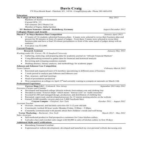 Davis Craig's Resume