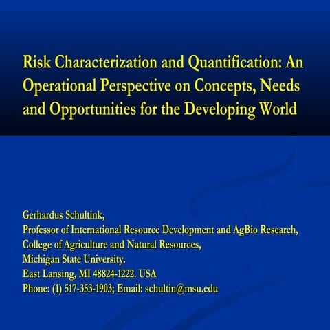 Risk Characterization and Quantification: An Operational Perspective on ...