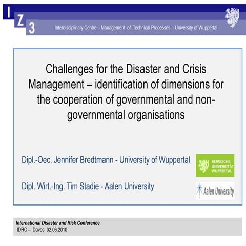 Challenges for the Disaster and Crisis Management – Identification of dimensi...
