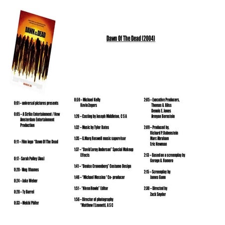 Dawn of the dead Title sequence timeline | DOCX