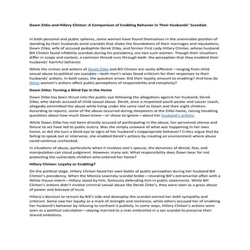 Dawn Zitko and Hillary Clinton: A Comparison of Enabling Behavior in Their Hu...