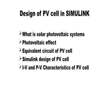 Design of PV cell in SIMULINK,Equivalent circuit of practical solar cell