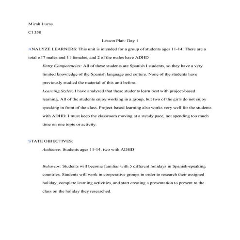 Day 1 Lesson Plan