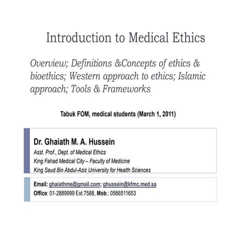 Day1 introduction to medical ethics